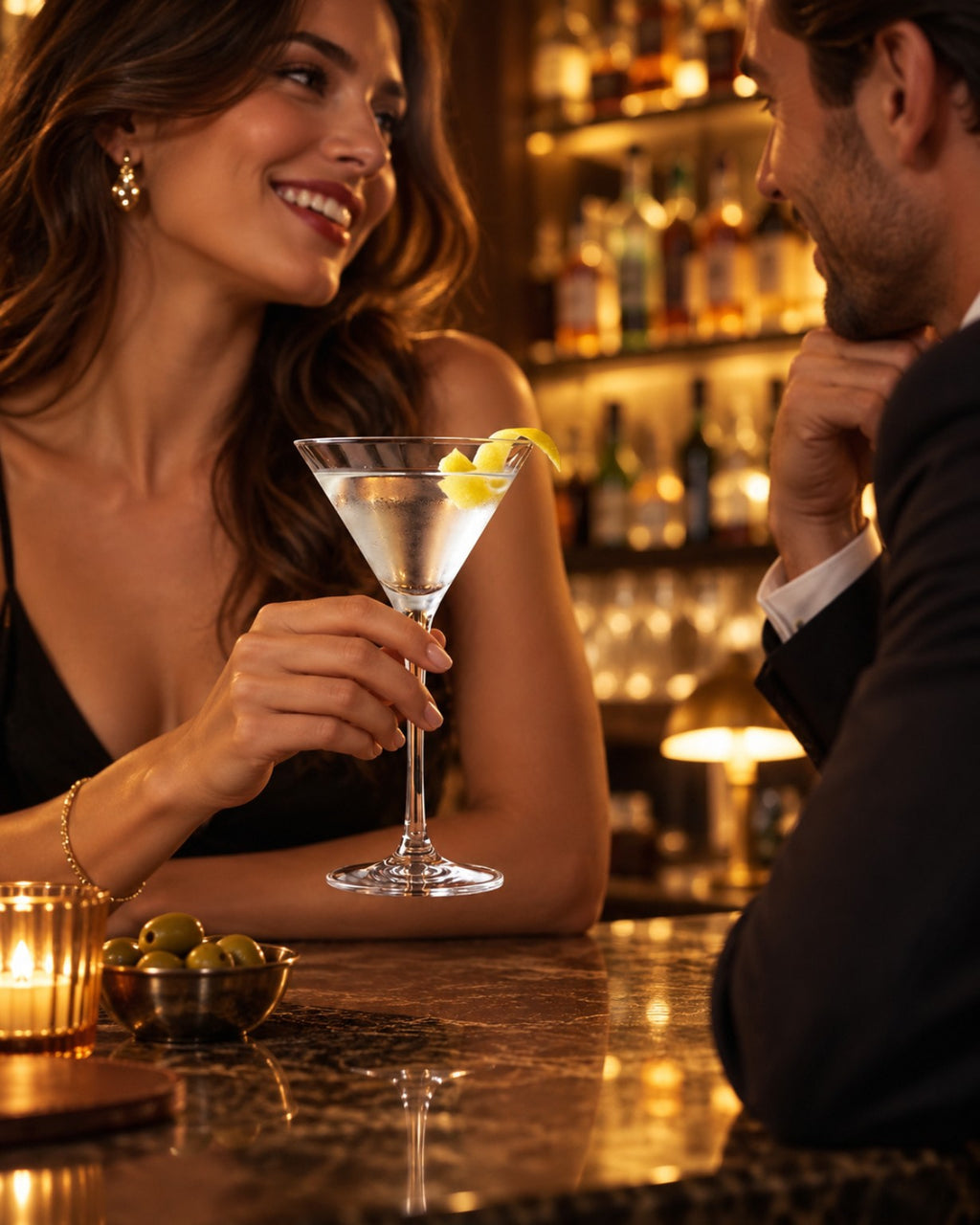 Verre à cocktail en cristal servi au bar lors d'une soirée